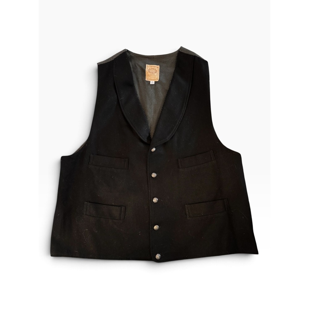Vtg Wah Maker True West Outfitters Mens Black Wool Shawl Collar Western Vest Lg